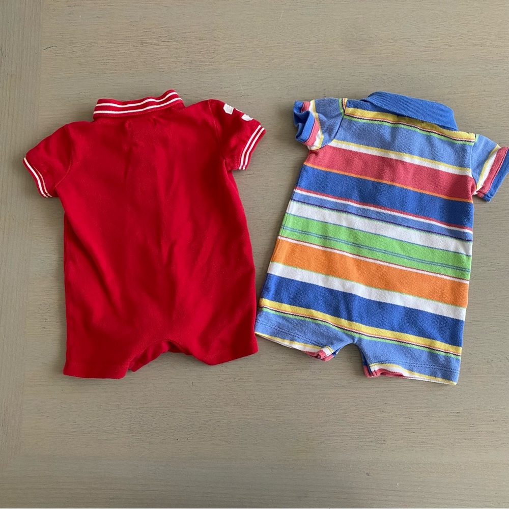 Polo Ralph Lauren Baby Romper Bundle Size 3M – Red Logo + Striped - Picture 2 of 6